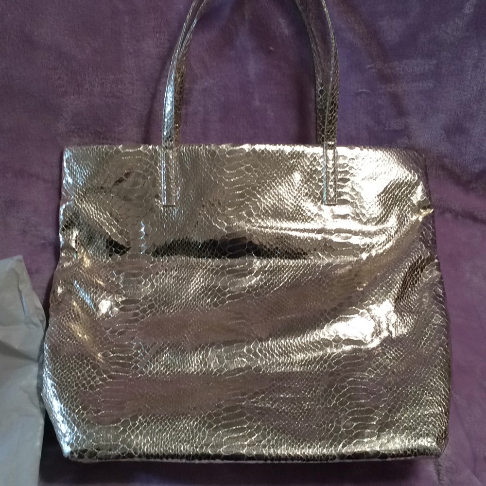 KATE SPADE GOLD METALLIC REPTILE PRINT TOTE
